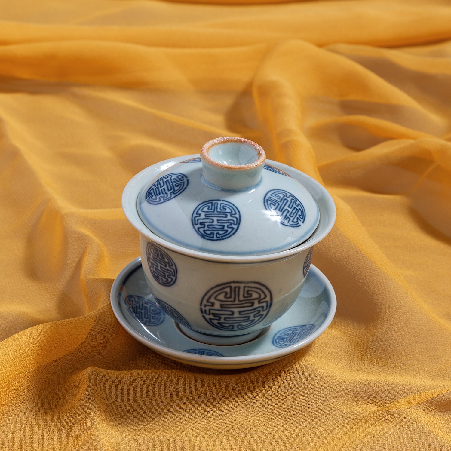 Gaiwan En Porcelaine Bleu Et Blanc – Service à Thé Traditionnel Chinois 300 Ml (couvercle, Tasse, Soucoupe)